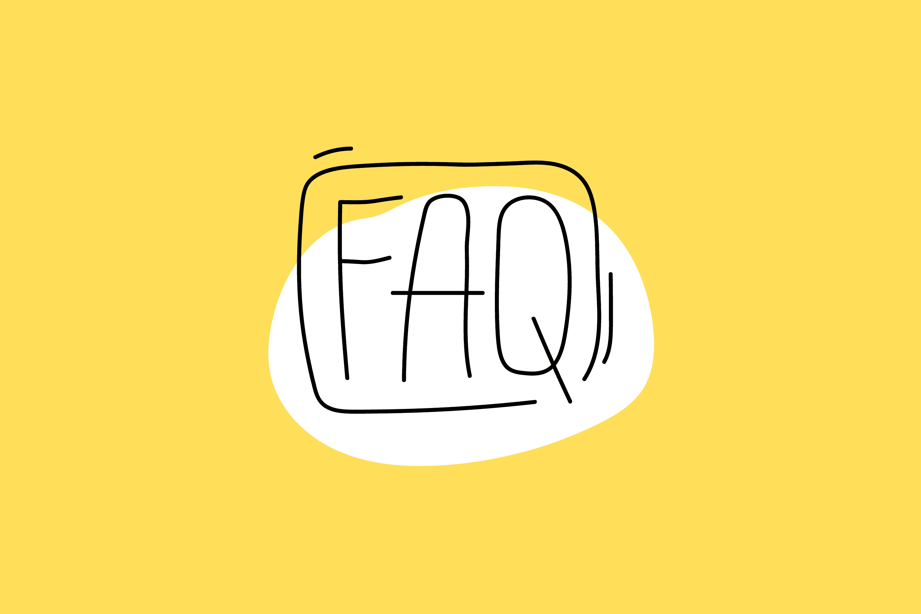 Gelbes Bild mit Schriftzug "FAQ"