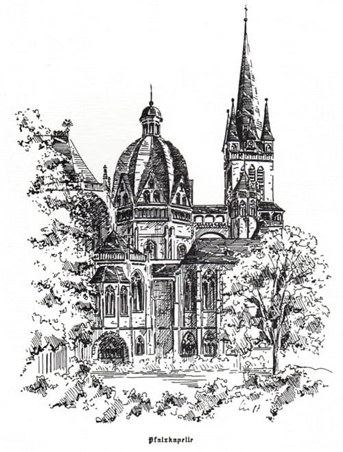 Pfalzkapelle Aachen (Zeichnung Dr. Albert Siebert, <br>ehem. Degussa)